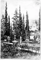 The Landscape Garden, illustration to the story by Edgar Allan Poe